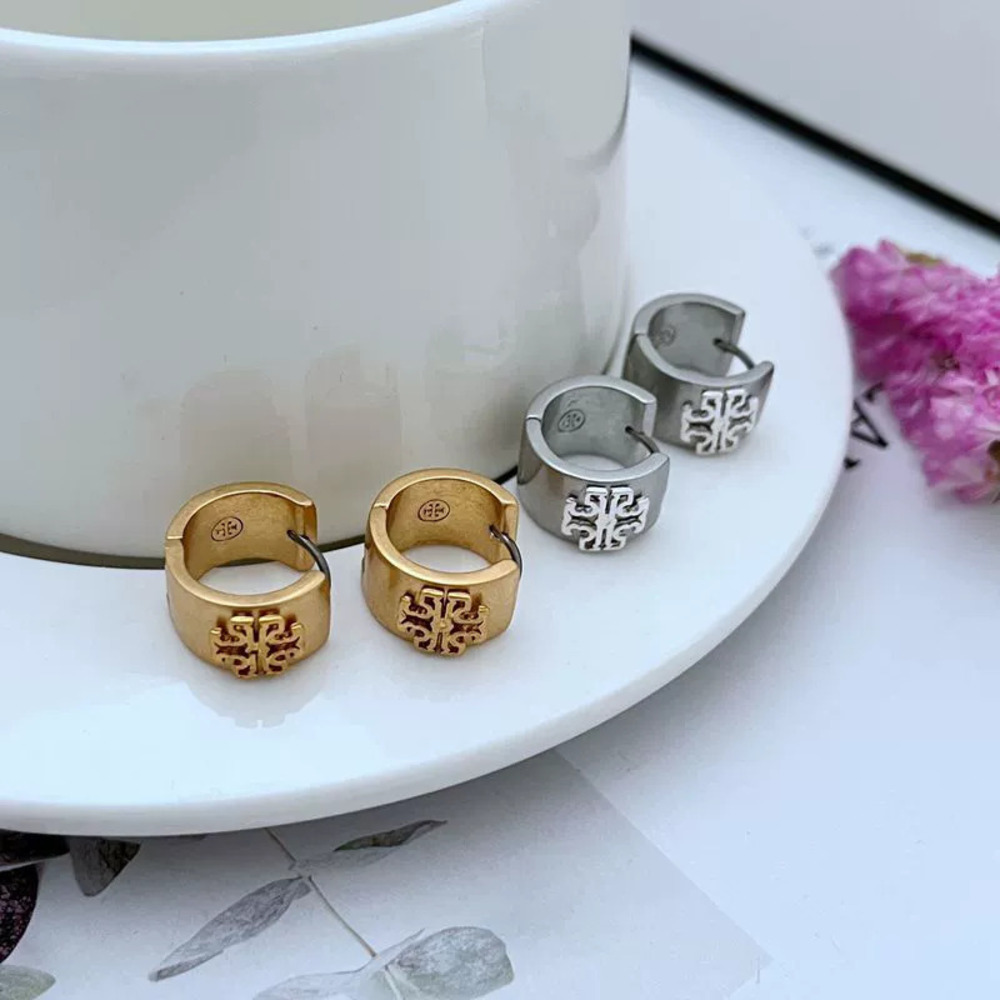 Tory Burch Matte Gold Inlaid Letter Earrings